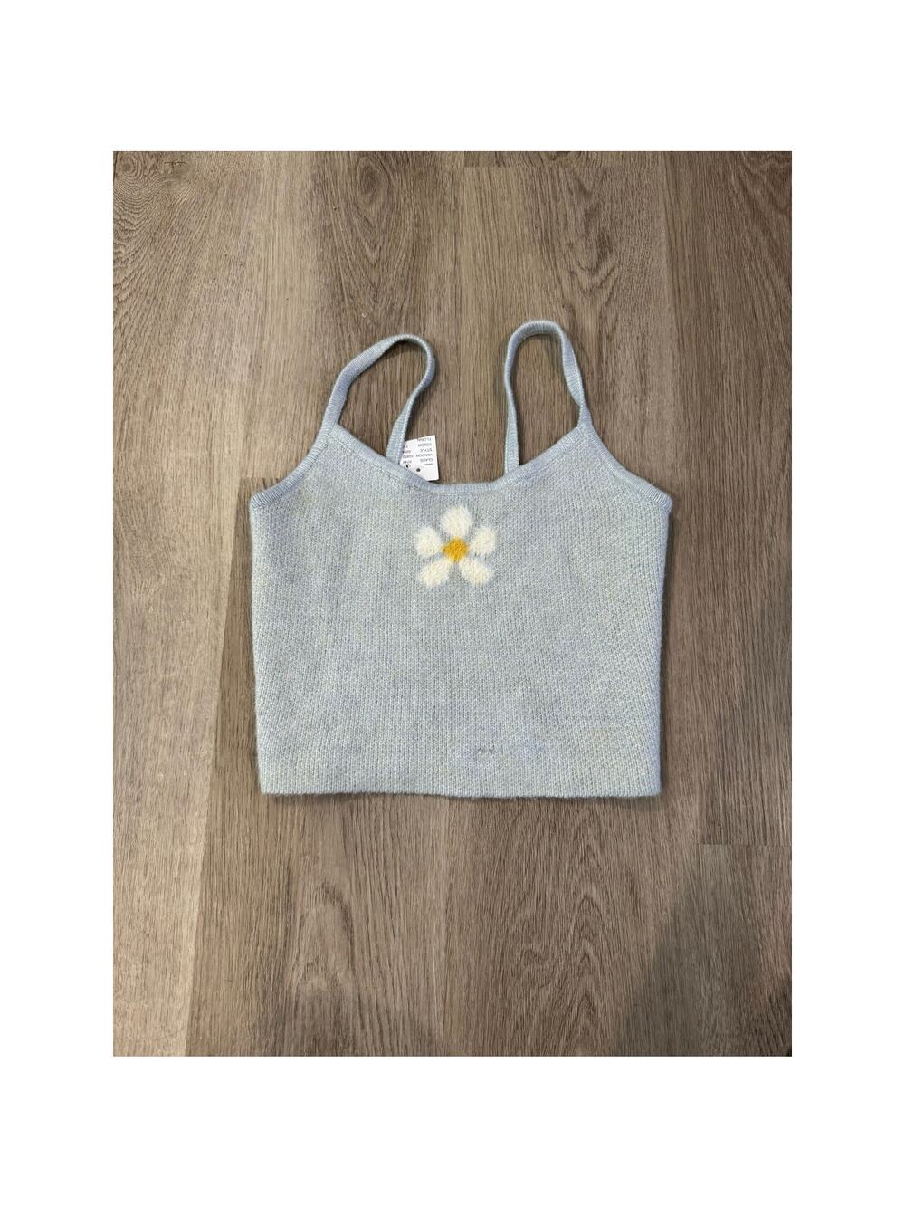 NWT Lottie Moss PacSun Gray Crop Top Cami White Daisy Y2K Kidcore Size Small